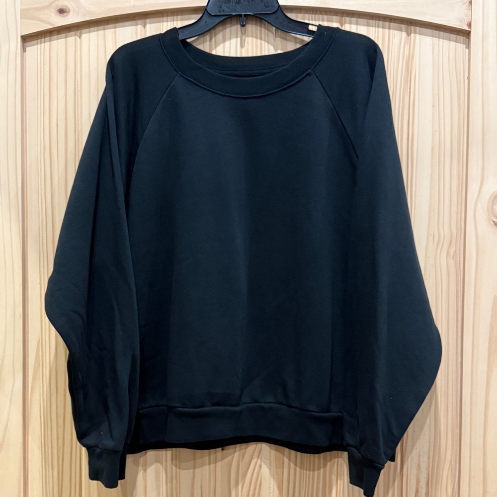 Gap Womens XL Black Raglan Sleeve Fleece Crewneck Sweatshirt Pullover